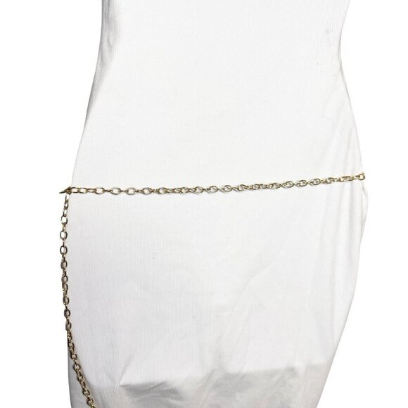 Vintage 90 open circle gold chain womens statement belt clear crystals One size - Picture 5 of 5